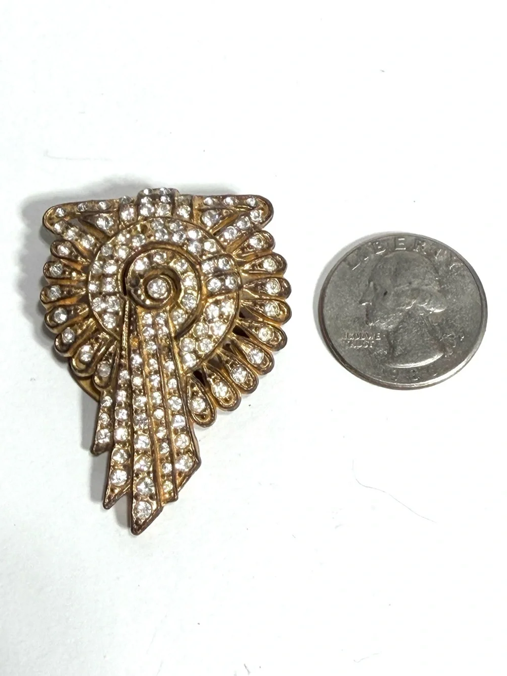 Art Deco Egyptian Revival Dress Clip 1930s Pat 1801128 Rhinestones Gold Tone